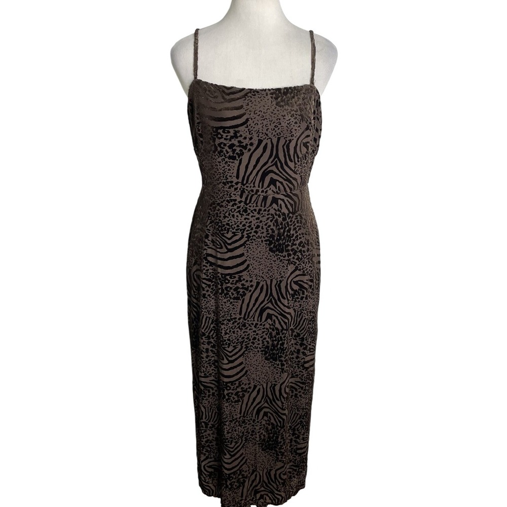 Taylor Brown Burn Out Velvet Animal Print Maxi Dress Whimsygoth Grunge 10